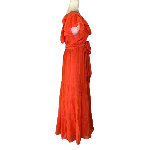 Marie Oliver Kinley Ruffle Orange Metallic Silver Tie Bow Detail Maxi Dress - S - Picture 7 of 13